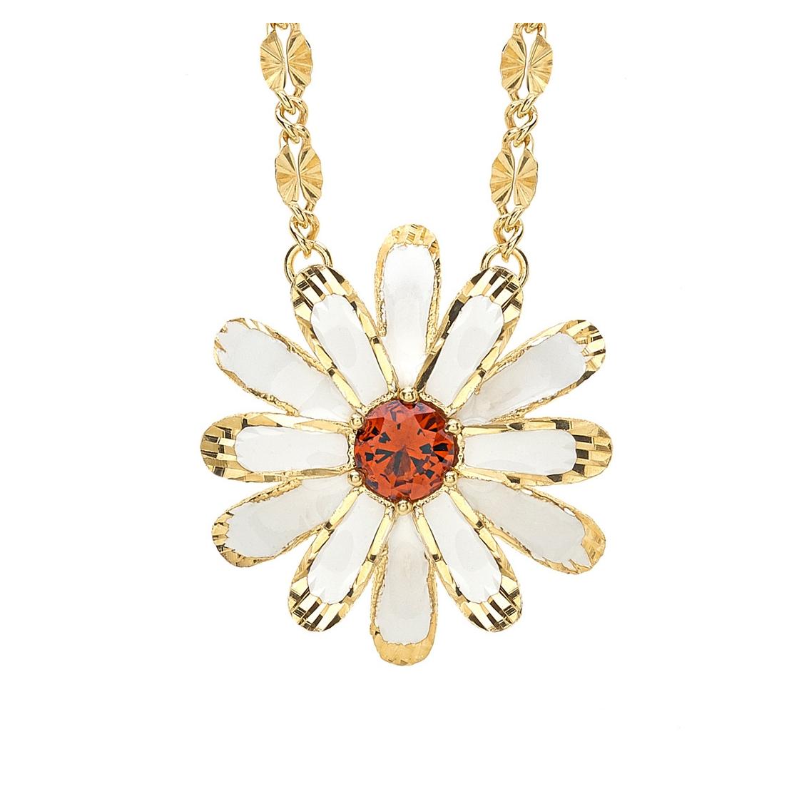 Medium daisy necklace in 925 silver, gilded or rhodium-plated, with hand-made enamel and cubic zirconia. - ZCL1276