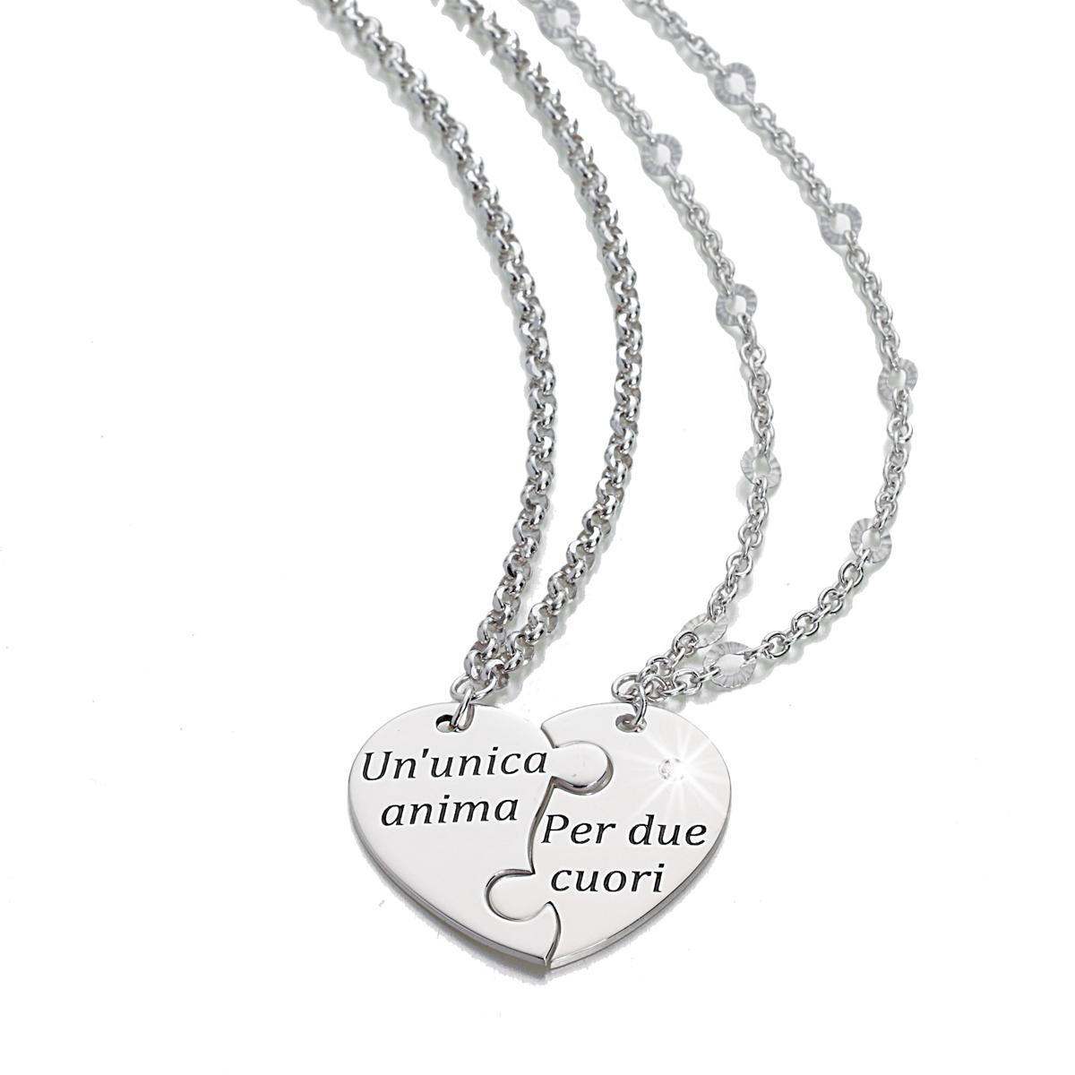 Two rhodium-plated silver necklaces (one with a diamond) - Perfect Valentine's Day gift - ZCL1359-MB