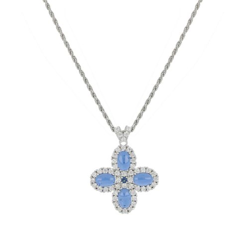 Cross necklace in 925 rhodium-plated silver with zircons and siamites available in various colors - ZCL1402