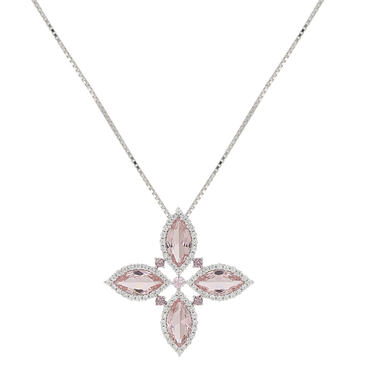 Cross necklace in 925 rhodium silver with zircons and siamites available in various colors - ZCL1407