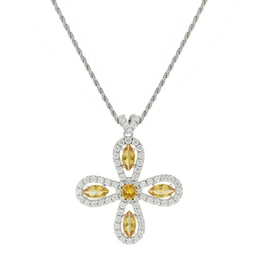 Cross necklace in 925 rhodium silver with zircons and siamites available in various colors - ZCL1409