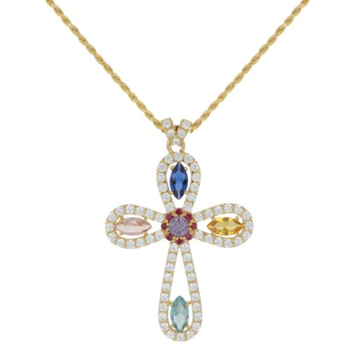 Golden 925 silver cross necklace with zircons and siamites - ZCL1410-LG