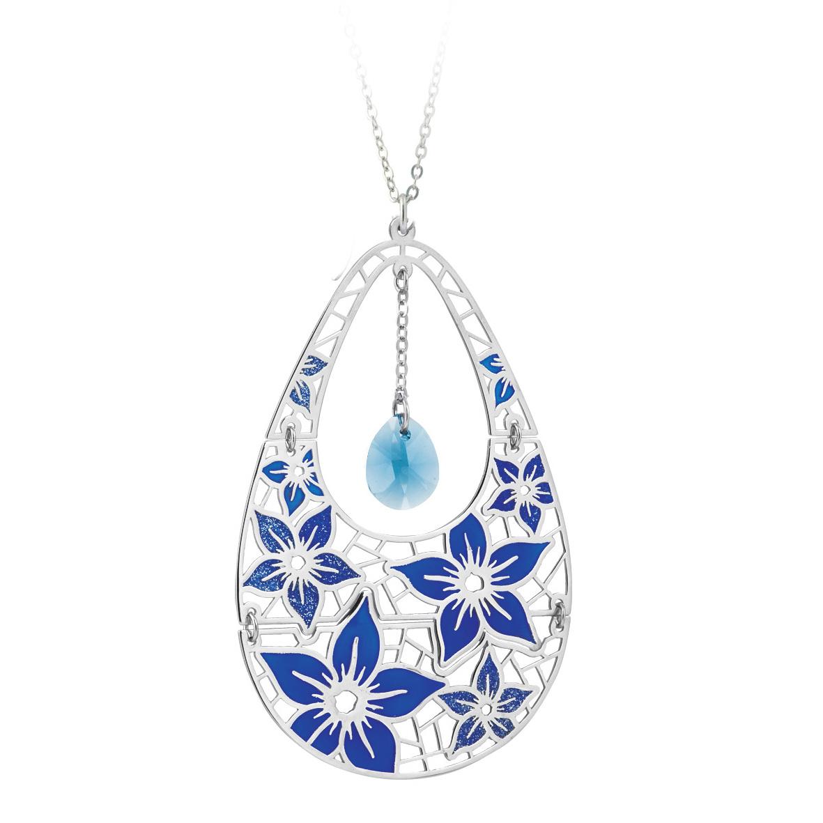 Rhodium-plated silver necklace with cathedral enamels - ZCL543-MB