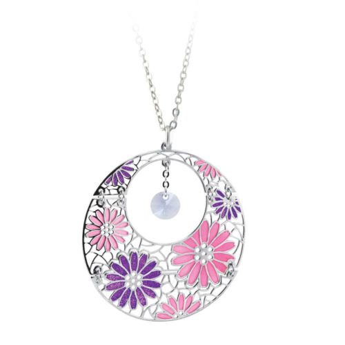 Rhodium-plated silver necklace with cathedral enamels - ZCL561-MB