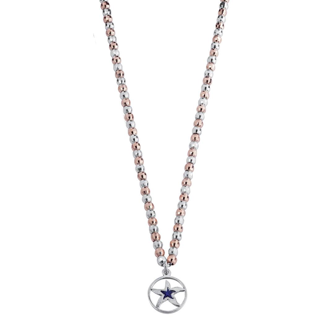 925 rhodium-plated, pink gold-plated, enamels and Swarovski ™ silver necklace - ZCL608-MH