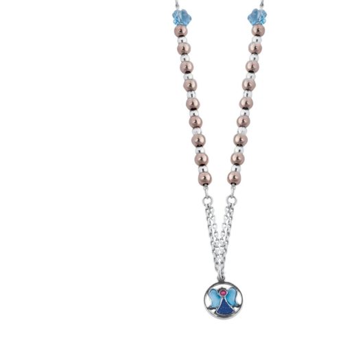 925 rhodium-plated, pink gold-plated, enamels and Swarovski ™ silver necklace - ZCL610-MH