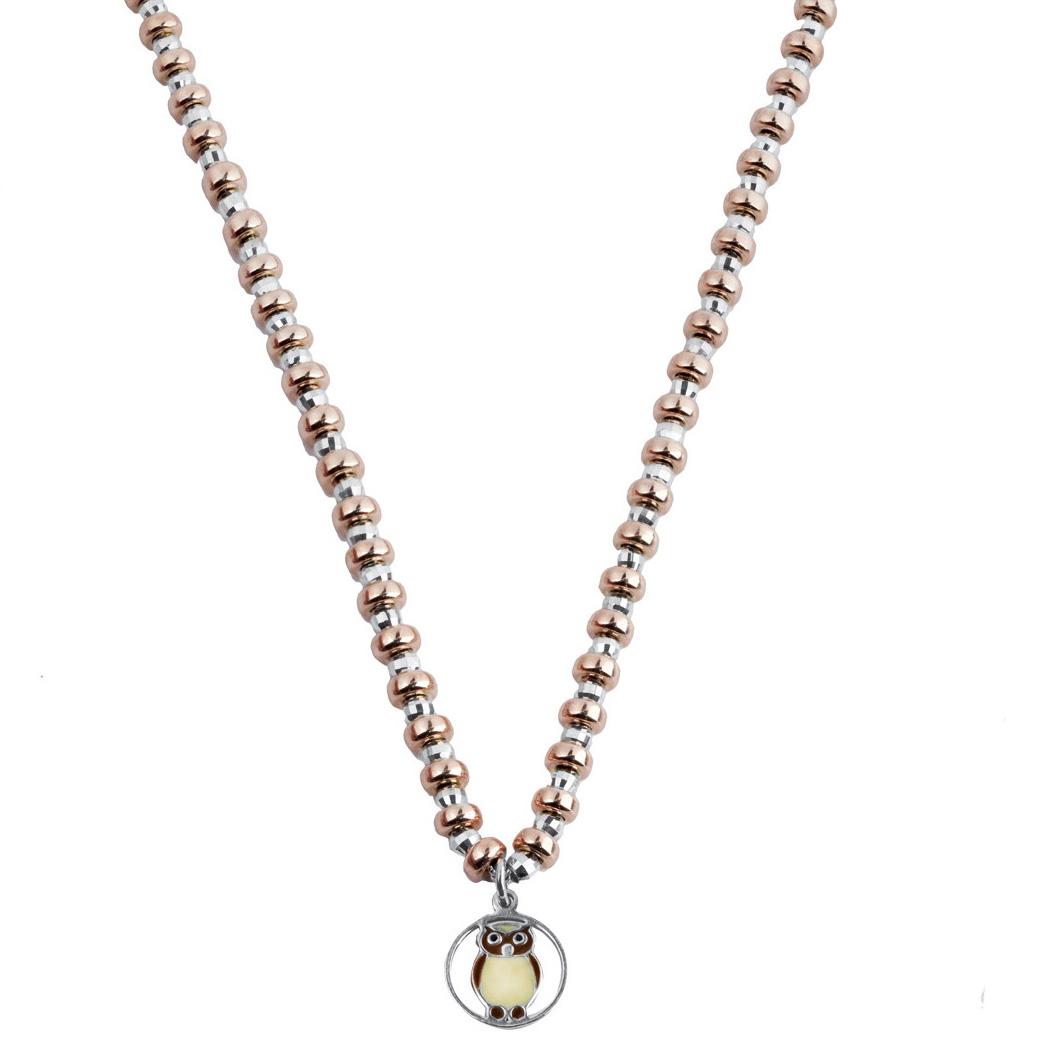 925 rhodium-plated, pink gold-plated, enamels and Swarovski ™ silver necklace - ZCL615-MH