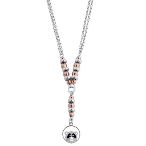 925 rhodium-plated, pink gold, enamel and Swarovski ™ silver necklace - ZCL617-MH