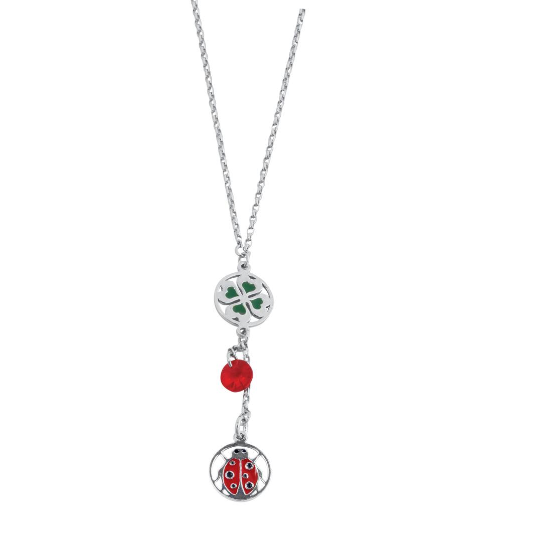 925 rhodium-plated silver necklace, enamel and Swarovski ™ - ZCL621-MB