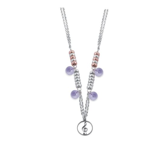 Necklace in rhodium-plated and pink gold-plated 925 silver, and Swarovski ™ - ZCL629-LH