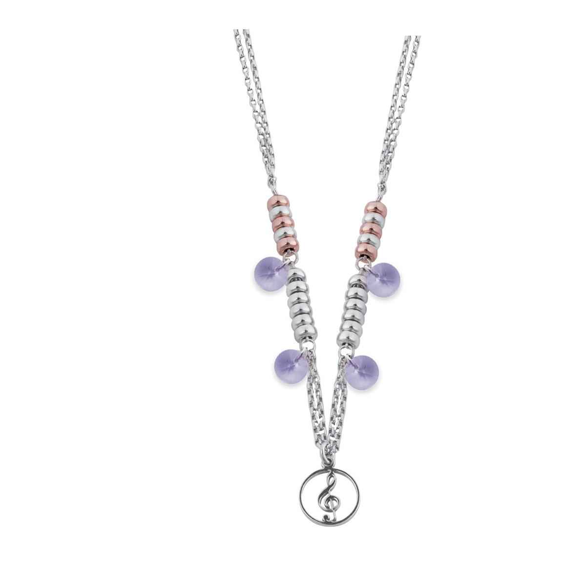 Necklace in rhodium-plated and pink gold-plated 925 silver, and Swarovski ™ - ZCL629-LH