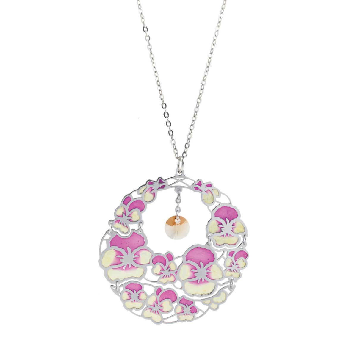 Rhodium-plated silver necklace, with cathedral enamels - ZCL695-MB