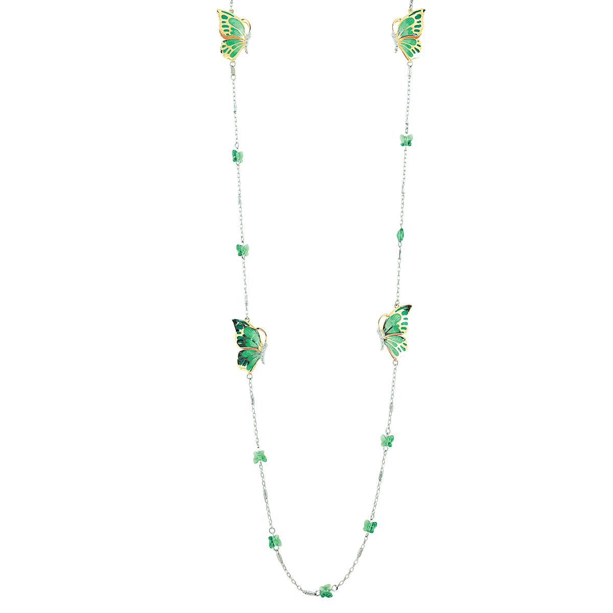 Chanel Farfalle double face necklace in rhodium-plated and gold-plated 925 silver, with hand-made enamel green cubic zirconia and Swarovski - ZCL888-MN
