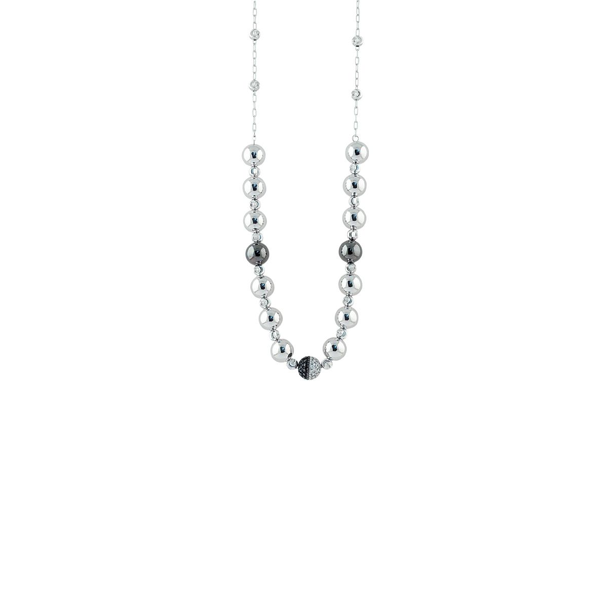 Choker necklace in rhodium silver and ruthenium, with cubic zirconia boule pavé - ZCL898-LL