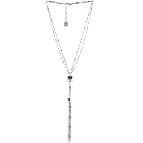 Ipsilon necklace in rhodium-plated and ruthenium 925 silver with central cubic zirconia pavé - ZCL946-LL