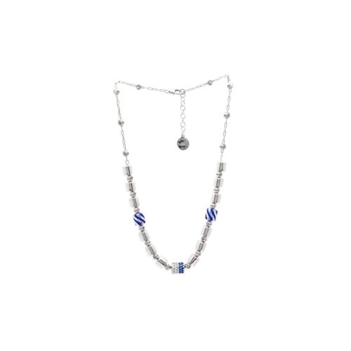 Choker necklace in 925 rhodium-plated and enamelled silver, with central cubic zirconia pavé - ZCL947-MB