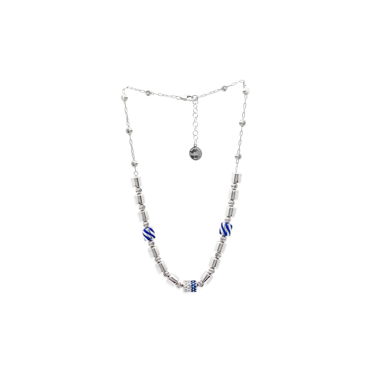 Choker necklace in 925 rhodium-plated and enamelled silver, with central cubic zirconia pavé - ZCL947-MB
