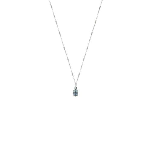 925 rhodium silver choker necklace with cubic zirconia pavé pendant - ZCL948-LL