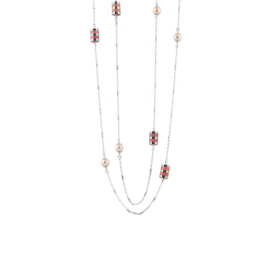 Chanel necklace in 925 silver, rhodium-plated, enameled, with pearls - ZCL955-ML