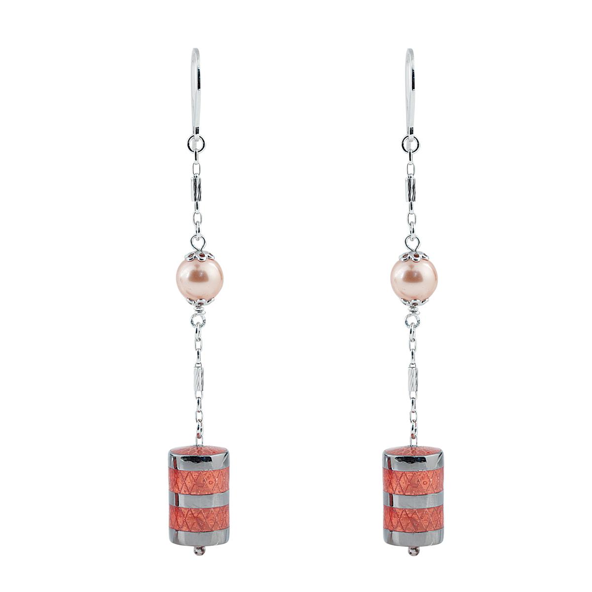 925 rhodium-plated, enamelled silver earrings and pearls - ZOR1040-ML