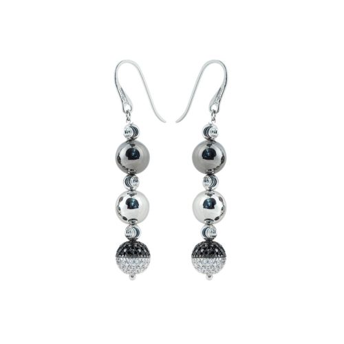 Rhodium and ruthenium 925 silver earrings with cubic zirconia pavé boule - ZOR1043-LL