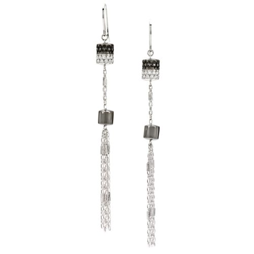 925 rhodium-plated and ruthenium silver earrings with central cubic zirconia pavé - ZOR1058-LL