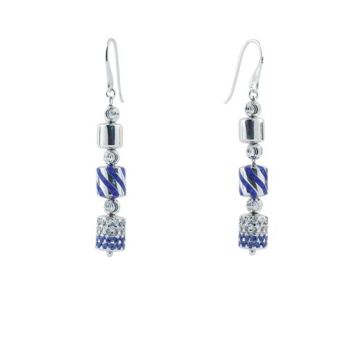Earrings in 925 rhodium-plated silver and hand-made enamelling, with cubic zirconia pavé element - ZOR1059-MB