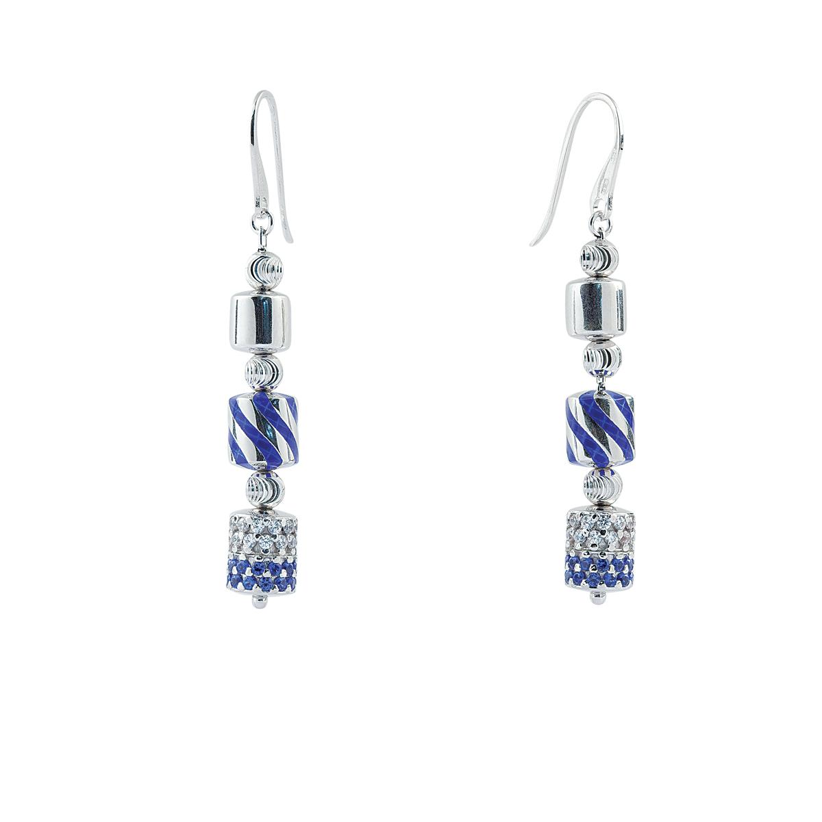 Earrings in 925 rhodium-plated silver and hand-made enamelling, with cubic zirconia pavé element - ZOR1059-MB