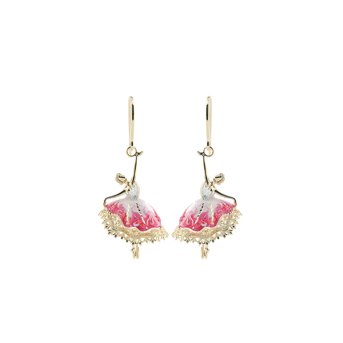Ballerina earrings in 925 silver, gilded, with hand made pink enamel - ZOR1114-MG