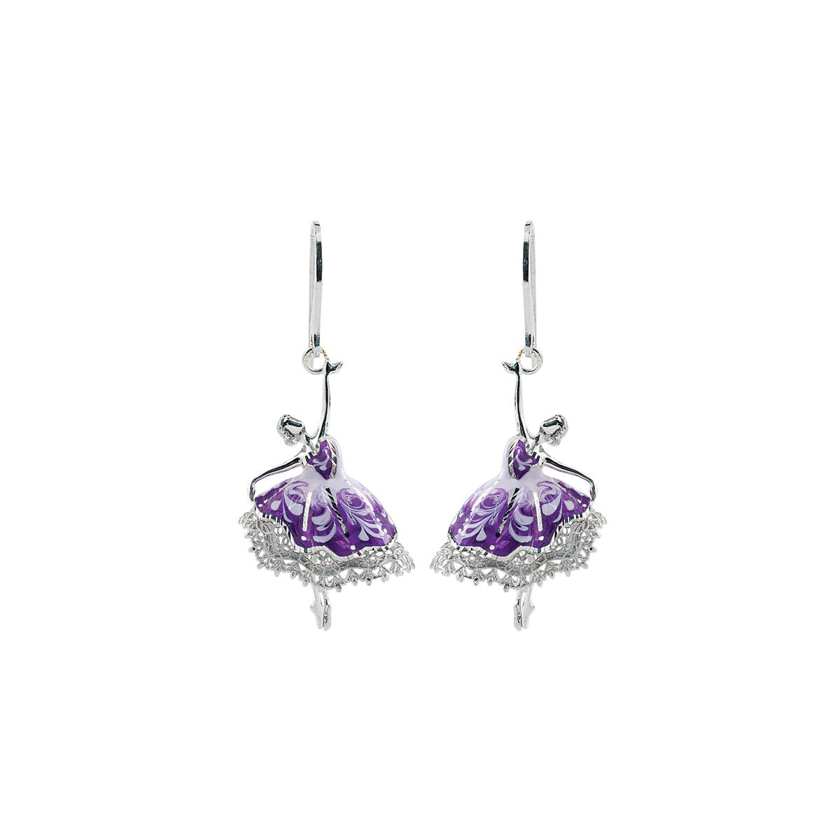 Ballerina earrings in 925 silver, rhodium-plated, with purple hand-made enamel - ZOR1116-MB