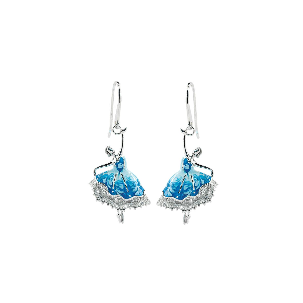 Ballerina earrings in 925 silver, rhodium-plated, with blue hand-made enamel - ZOR1117-MB