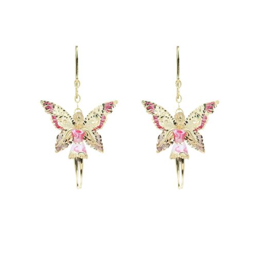 Small fairies earrings in 925 gilded silver, pink enamelled - ZOR1152-MG