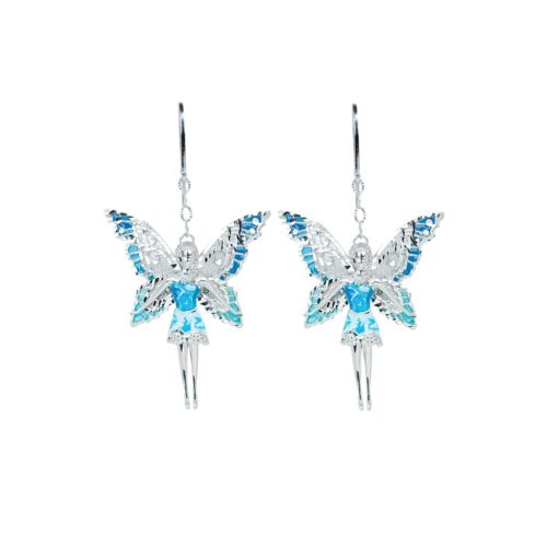 Small fairies earrings in rhodium-plated 925 silver, blue enamelled - ZOR1153-MB