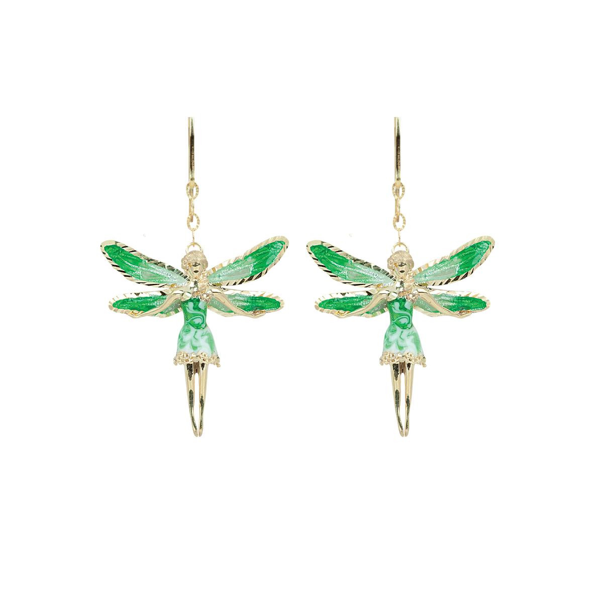 Small fairies earrings in 925 gilded silver, green enamelled - ZOR1154-MG