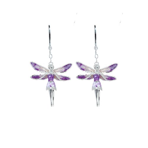 Small fairies earrings in rhodium-plated 925 silver, purple enamelled - ZOR1155-MB