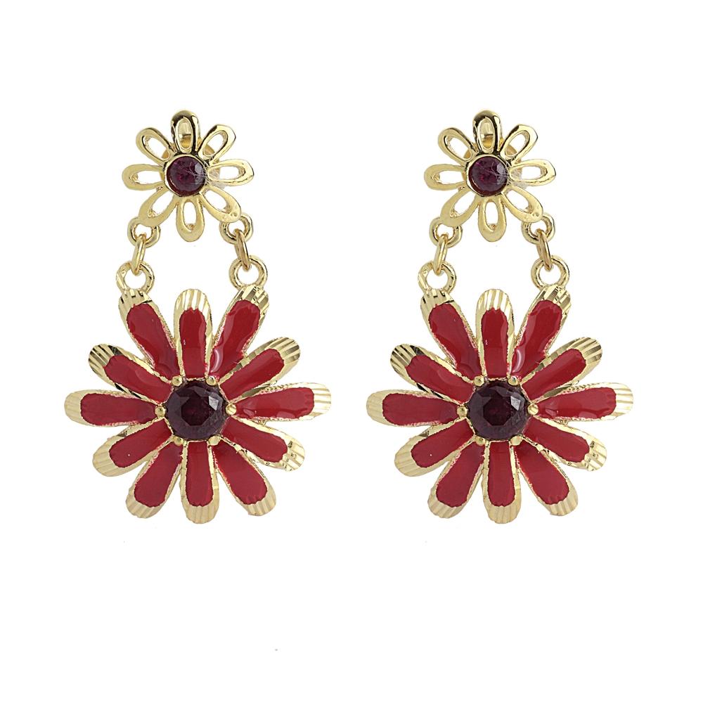 Daisy pendant earrings in 925 silver, gilded or rhodium-plated, with hand-made enamel and cubic zirconia - ZOR1192