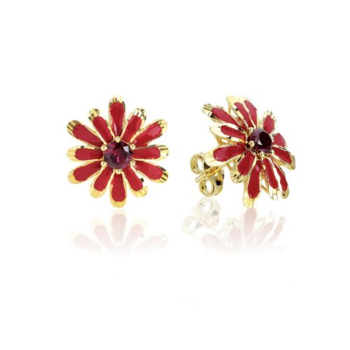 Mini daisy earrings in 925 silver, gold or rhodium plated, with hand made enamel and cubic zirconia - ZOR1204
