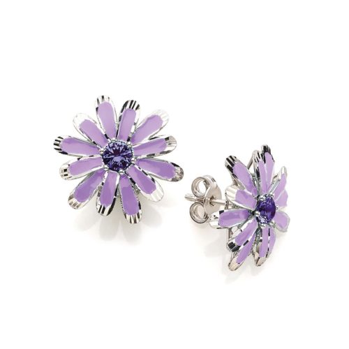 Small daisy earrings in 925 silver, gold or rhodium plated, with hand made enamel and cubic zirconia - ZOR1205