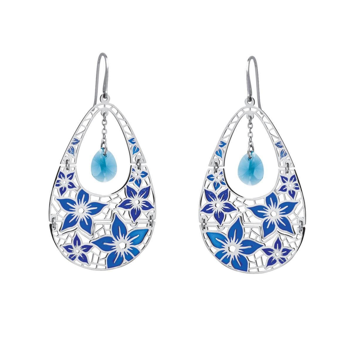 Rhodium-plated silver earrings with cathedral enamels - ZOR650-MB