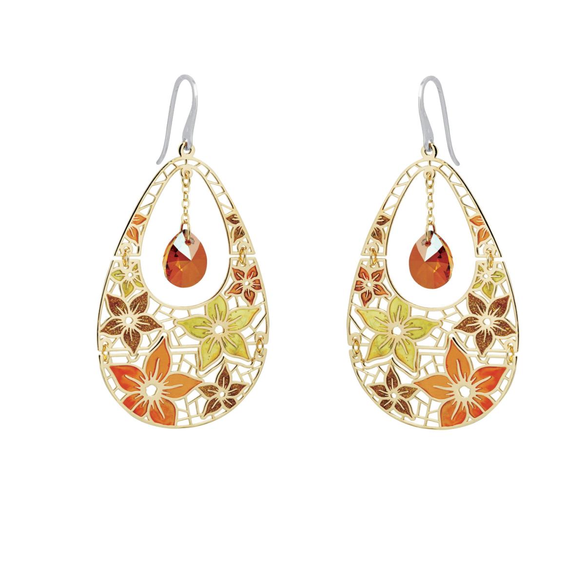 Two-tone rhodium-gold 2mic silver earrings. with cathedral enamels - ZOR658-MN