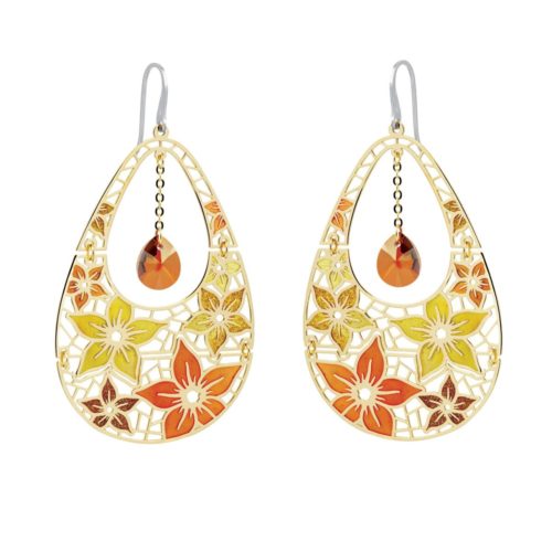 Two-tone rhodium-gold 2mic silver earrings. with cathedral enamels - ZOR659-MN