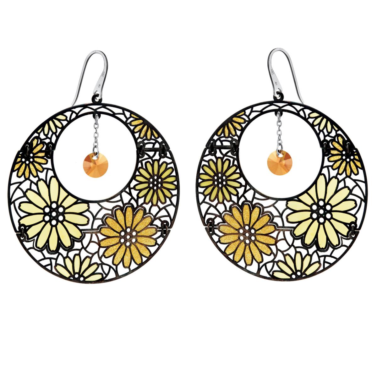 Two-tone rhodium-black rhodium silver earrings 2mic. with cathedral enamels - ZOR681-ML