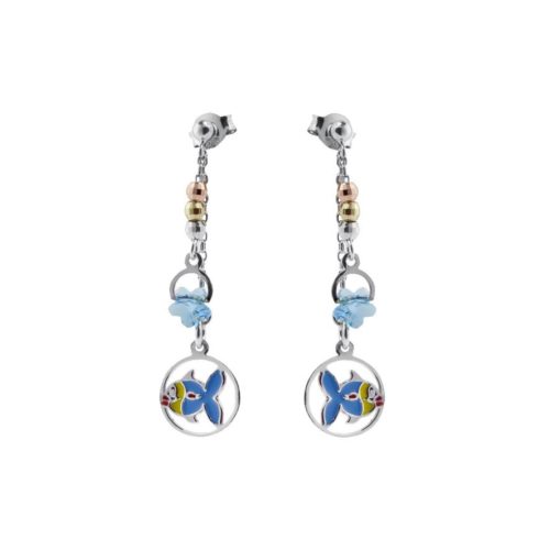925 rhodium-plated, gold-plated, enamel and Swarovski ™ silver earrings - ZOR710-M2