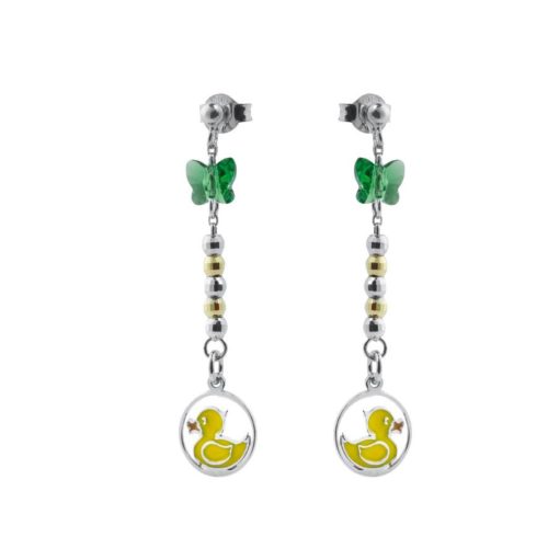925 rhodium-plated, gold-plated, enamel and Swarovski ™ silver earrings - ZOR711-MO