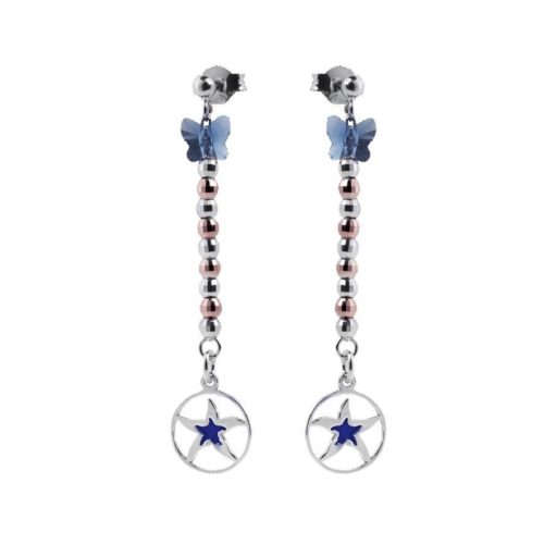 925 rhodium-plated, gold-plated, enamel and Swarovski ™ silver earrings - ZOR712-MH
