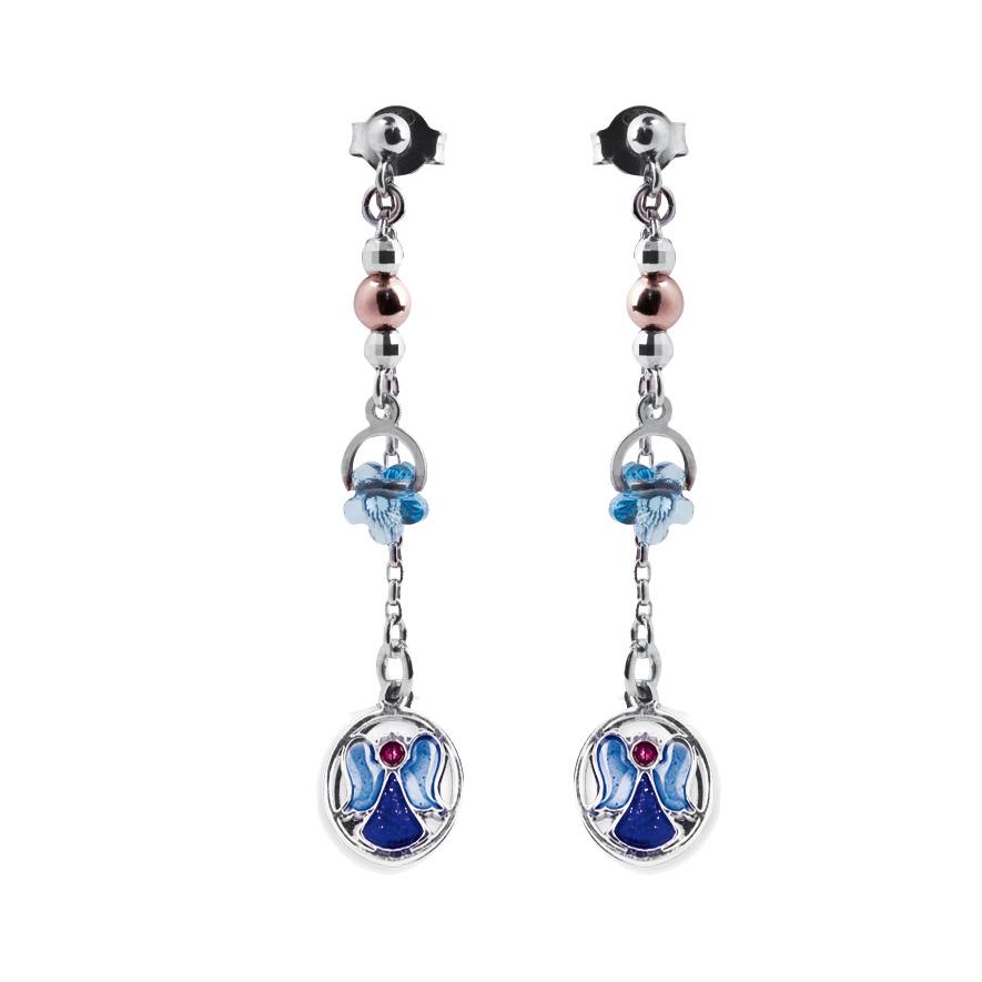 Earrings in 925 rhodium-plated, rose-gold-plated, enamel and Swarovski ™ silver - ZOR714-MH