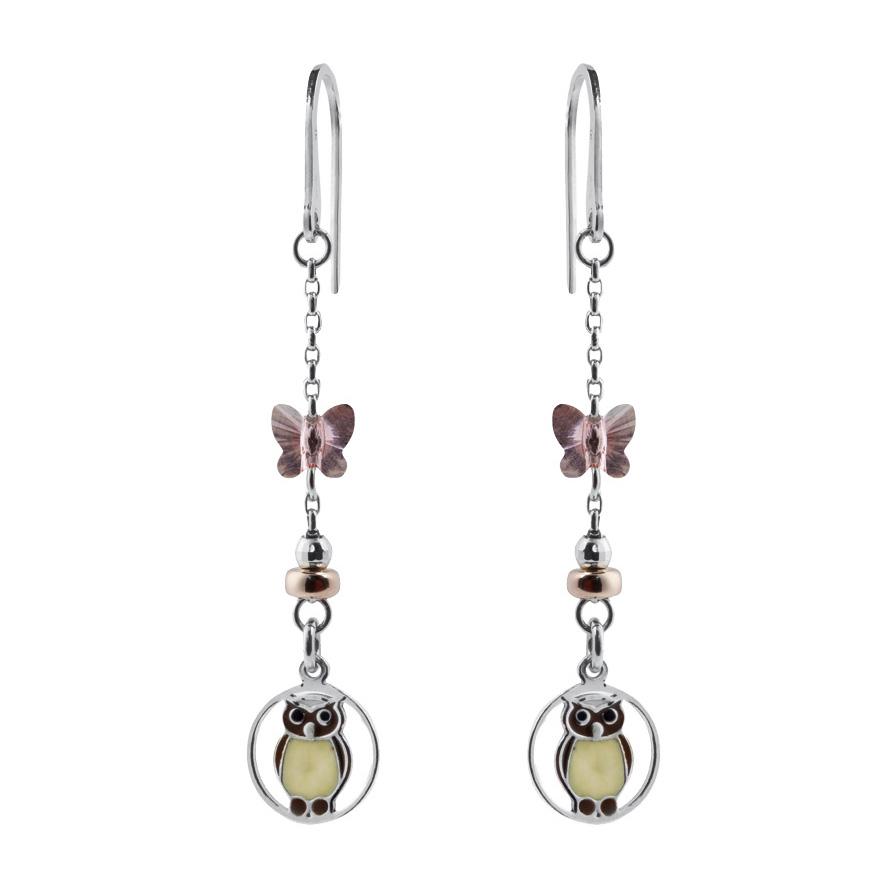 Earrings in 925 rhodium-plated, rose-gold-plated, enamel and Swarovski ™ silver - ZOR719-MH