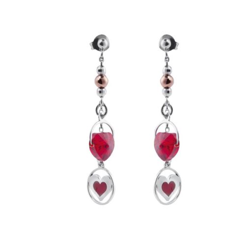 Earrings in rhodium-plated and pink-gold plated 925 silver, enamel and Swarovski ™ - ZOR720-MH
