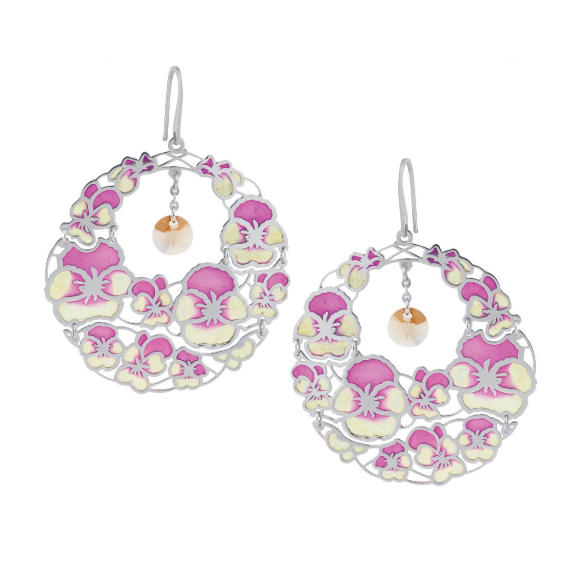 Rhodium plated silver earrings with cathedral enamels - ZOR774-MB