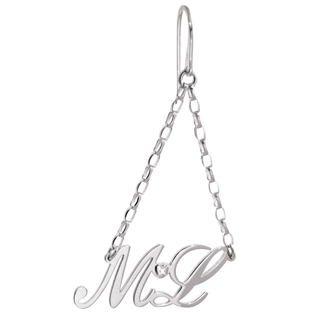 Single Earring in 925 Silver Rhodium with Swarovski and Double Initial - all initials available - ZOS1/ID